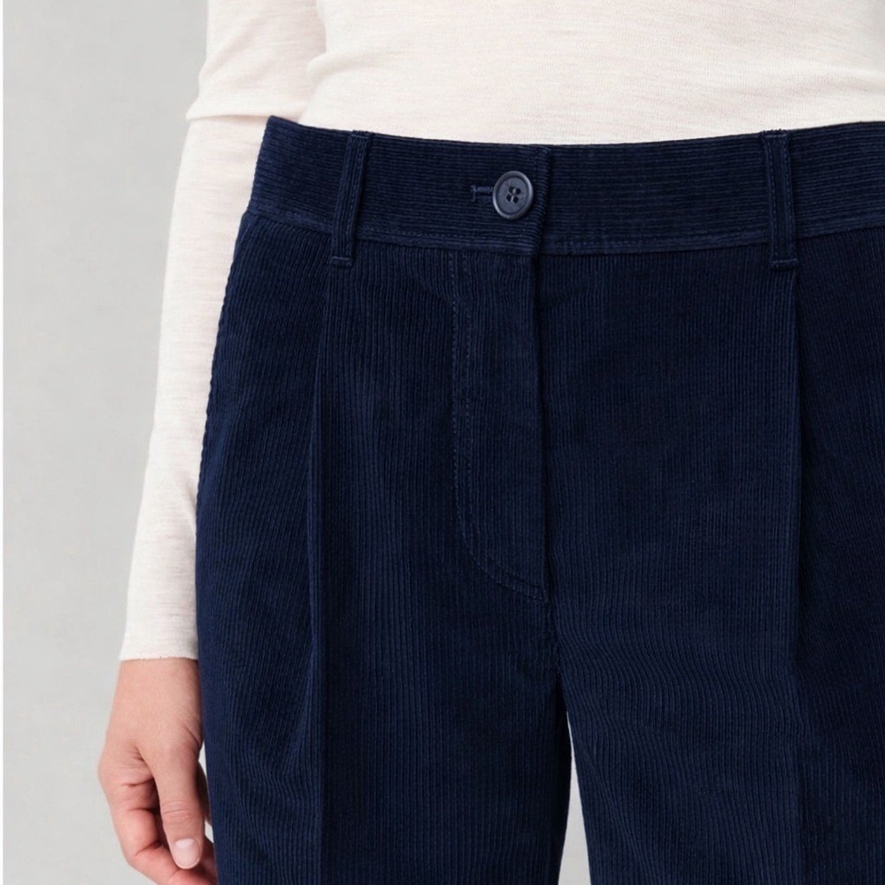 COS Navy Cotton Corduroy Pleated Soft Stetch Ankle Tapered Pants | Women's US 2 - Picture 3 of 9
